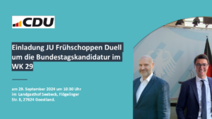 Einladung JU Frühschoppen Duell um die Bundestagskandidatur im WK 29